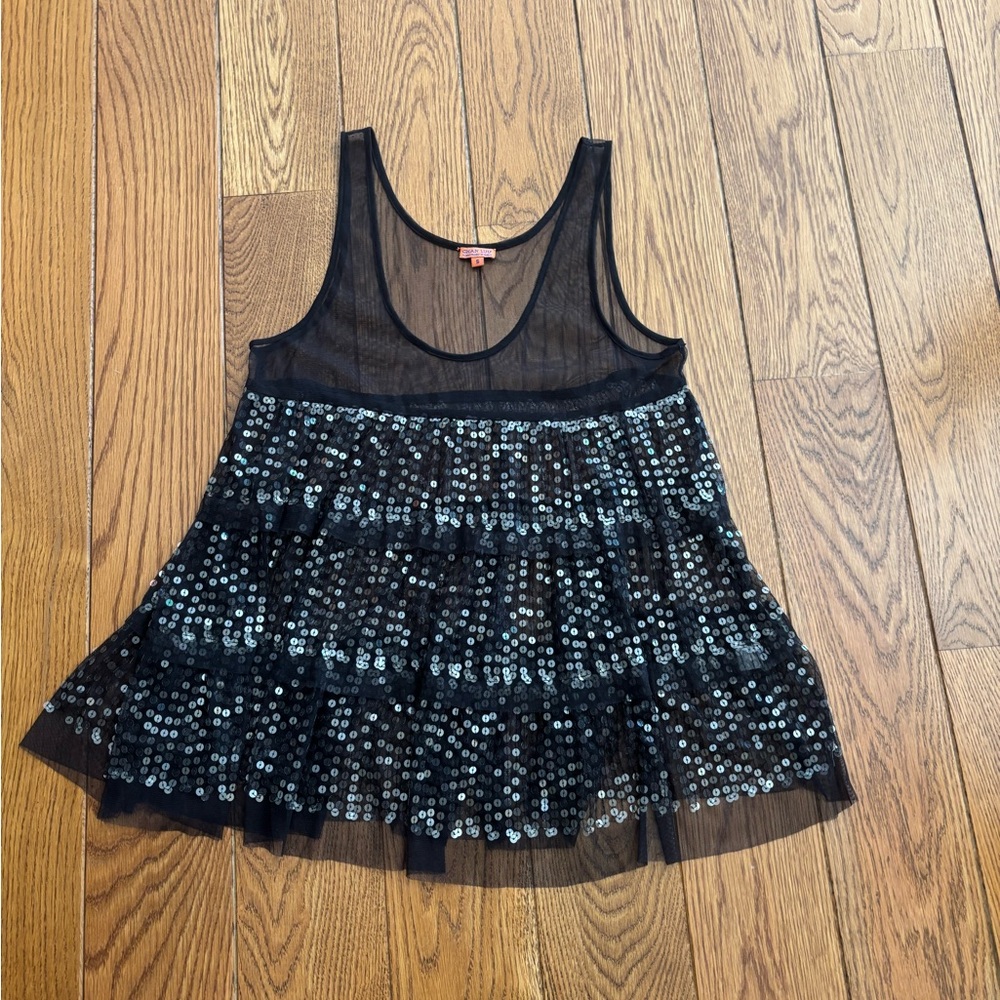 Black Sequin Mesh Tank Top